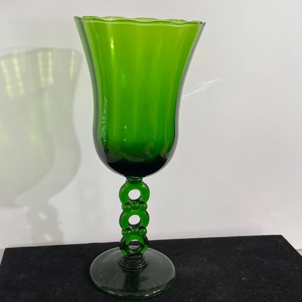 MCM Italy Empoli Green Optic Vases/Goblet- Circles